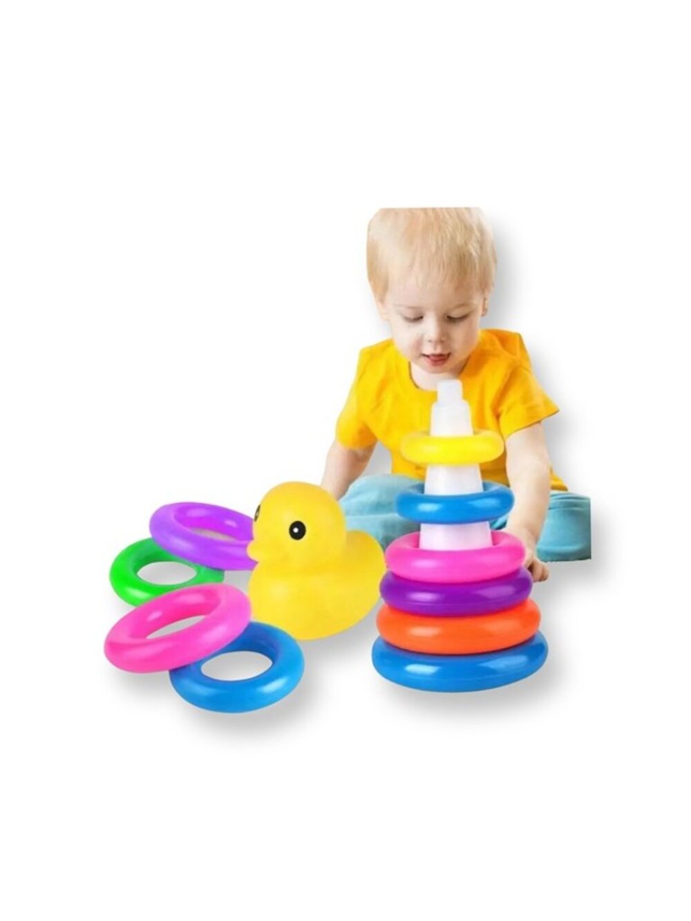 Stacking Rings (5) Toy Educational Colorful Development Yellow Duck - Picture 3 of 3